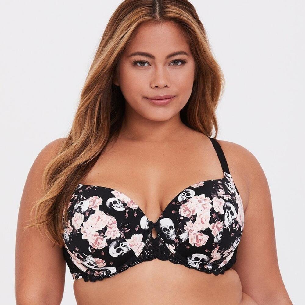 Torrid Curve Body Plunge Push-Up Straight Back Bra Graceful Skull 46D